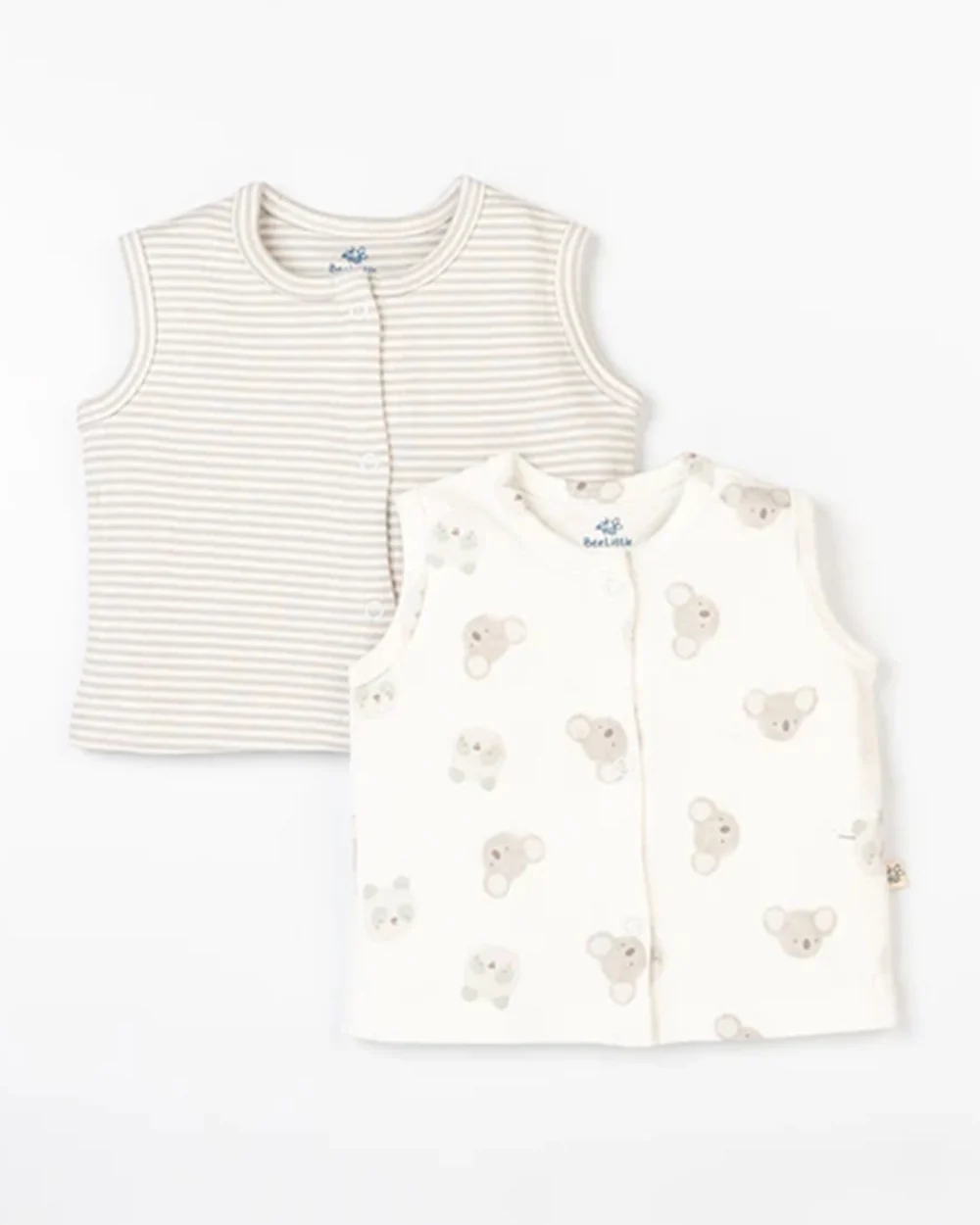 Beelittle White & Light Grey Jhablas-Cotton-Koala-Pack of 2-For Infants