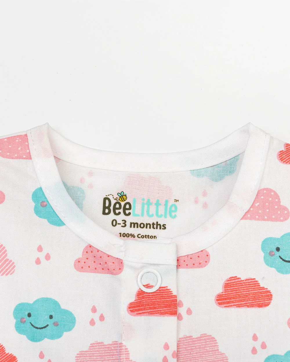 Beelittle White & Peach Jhabla-Puffy Skies-Organic Cotton-For Infants - Image 3