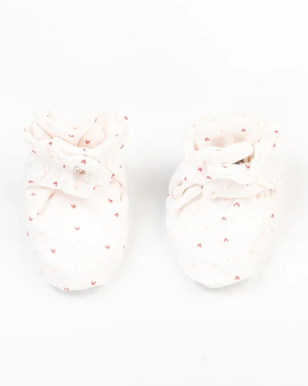 Beelittle White Caps, Booties & Mittens Set-Cotton-Little Hearts-For Infants - Image 3