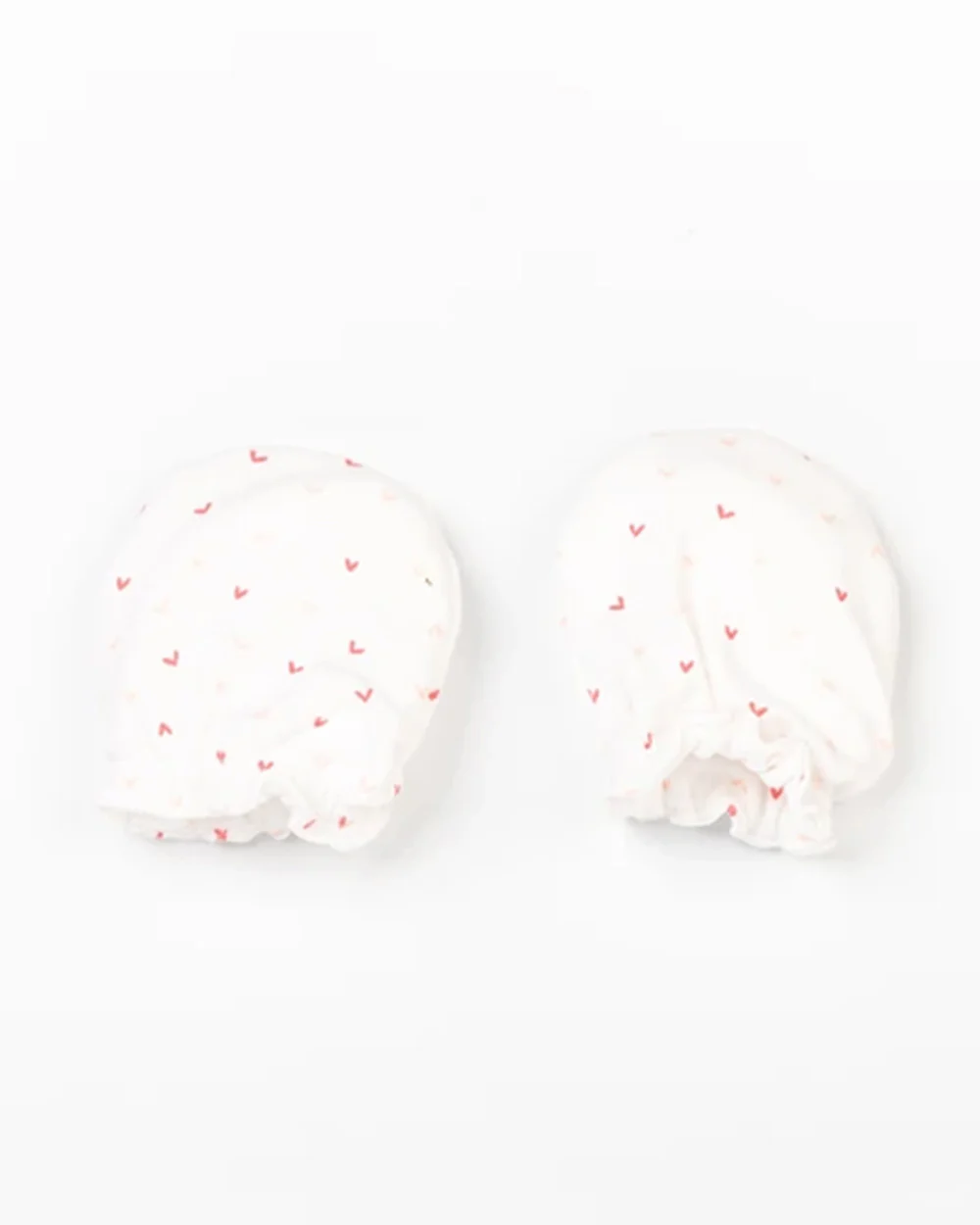 Beelittle White Caps, Booties & Mittens Set-Cotton-Little Hearts-For Infants - Image 4