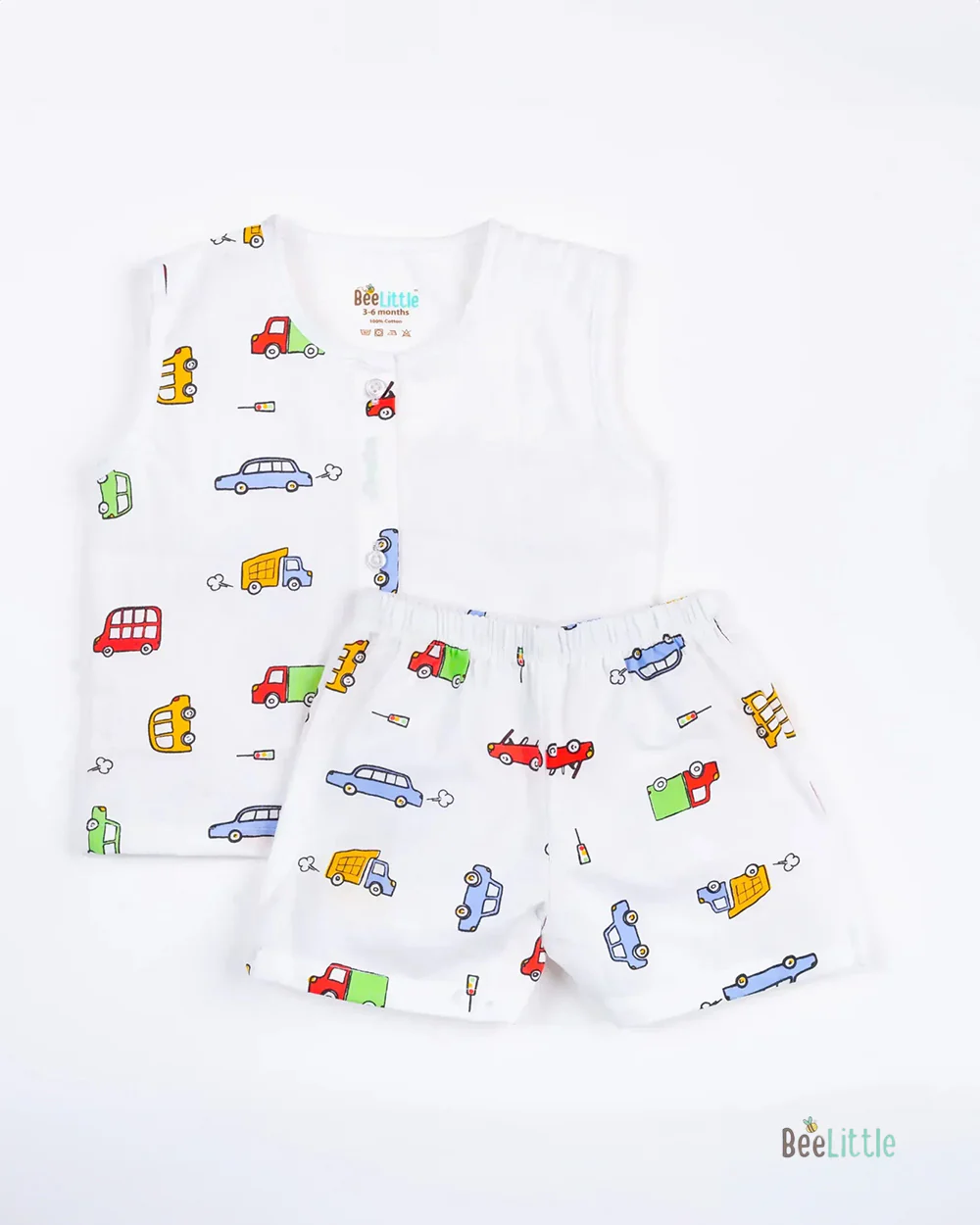BeeLittle White Jhabla Set-Traffic Jam-Organic Cotton-For Infants
