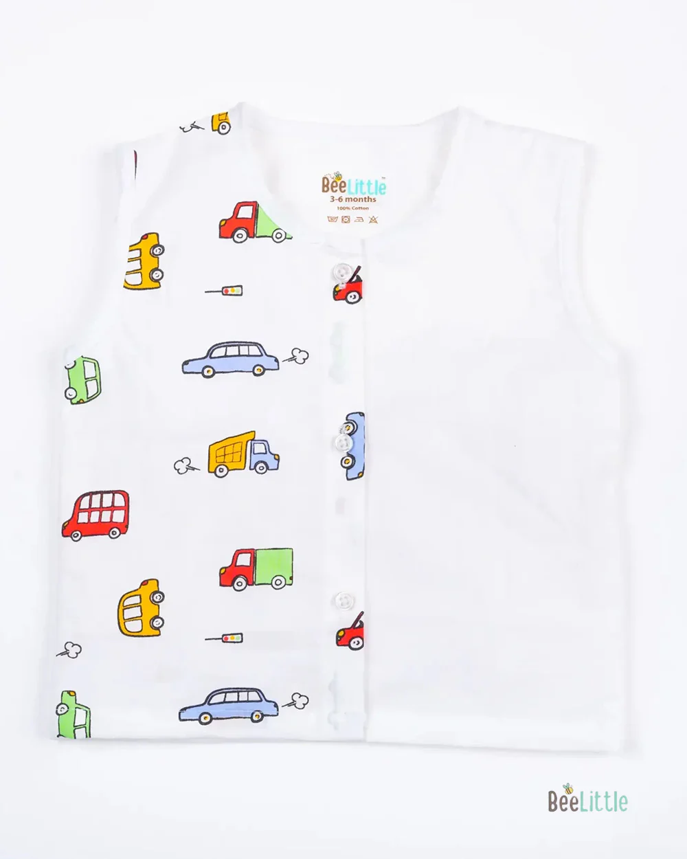 BeeLittle White Jhabla Set-Traffic Jam-Organic Cotton-For Infants - Image 2