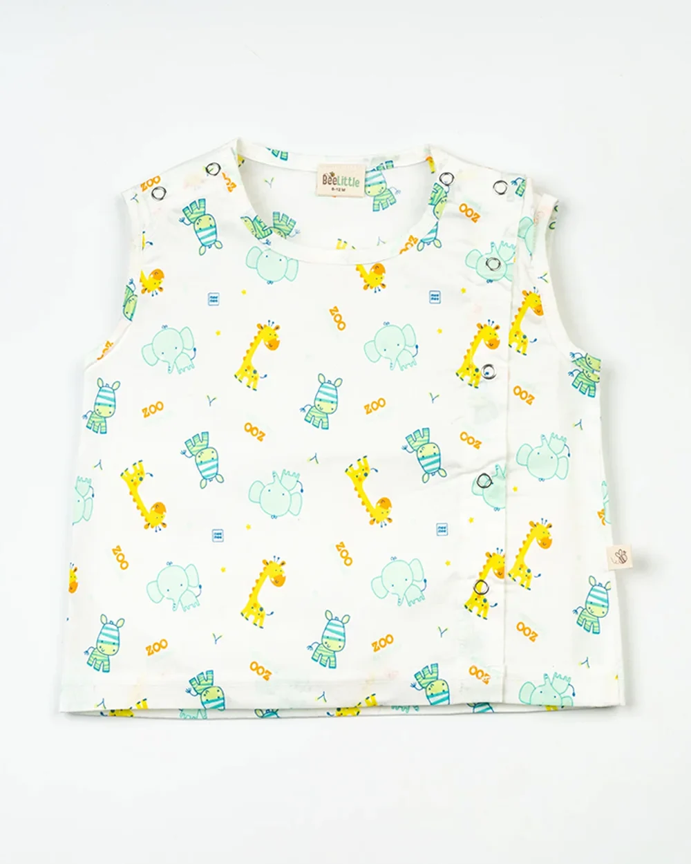 BeeLittle White & Light Blue Jhabla Set-Elephant-Organic Cotton-For Infants - Image 2