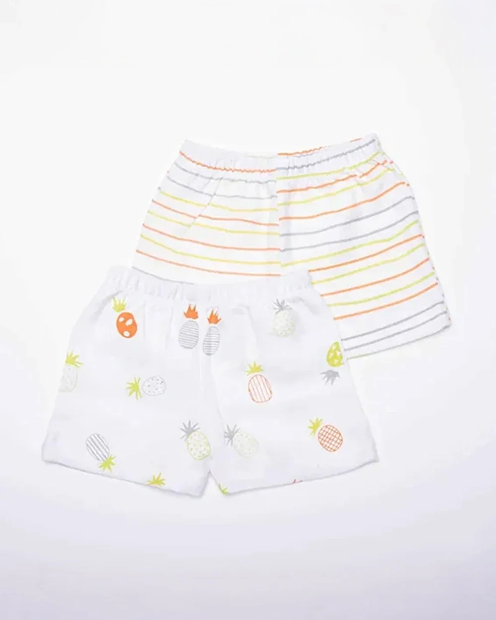 BeeLittle White Shorts-Pineapple Vibes-Organic Muslin-Pack of 2-For Infants