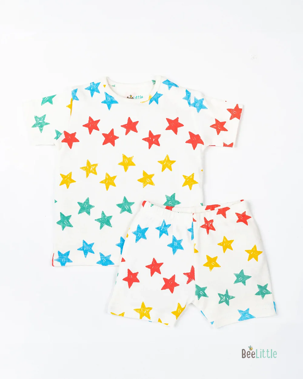 BeeLittle White T-shirt & Shorts-Stars in Hue-Organic Cotton-For Infants