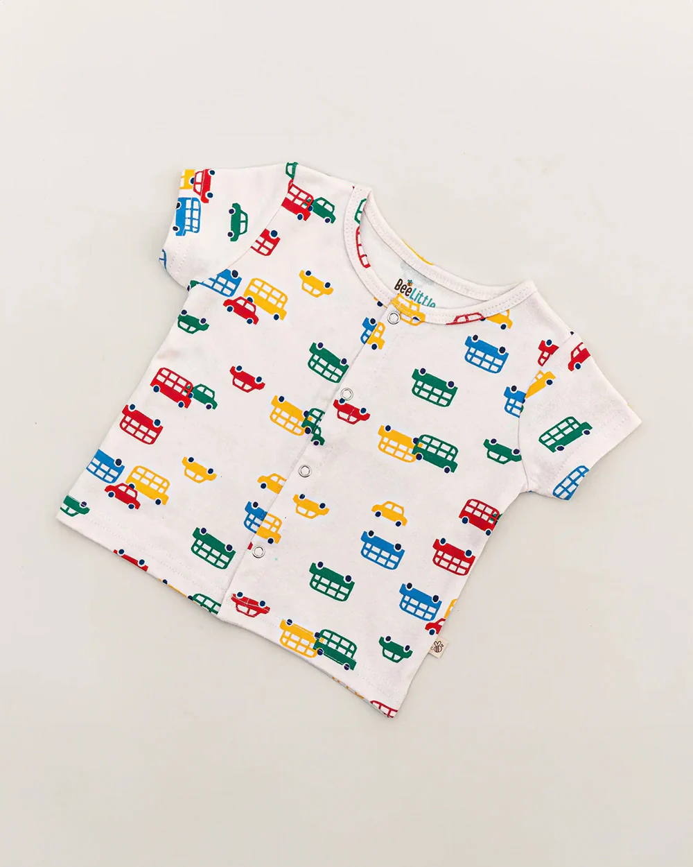 BeeLittle White & Yellow Jhabla Set-Cars-Organic Cotton-For Infants - Image 2