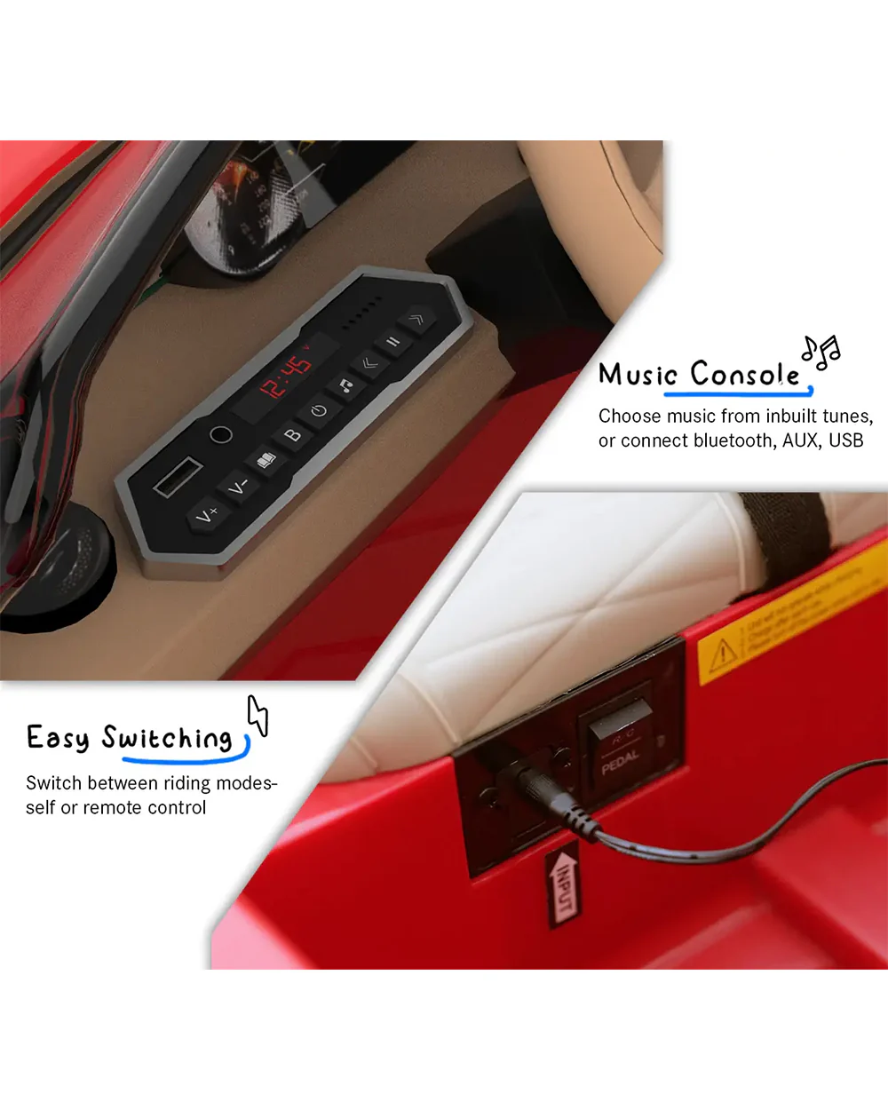Bentley Bacalar Ride On Car-Battery Operated-3 Point Safety Belt-With Manual or Remote Option to Steer-Foot Accelerator-Tough Tires with Rear Suspension-Emotorad-For 3Y+ (Upto 30 Kg)-Red - Image 8