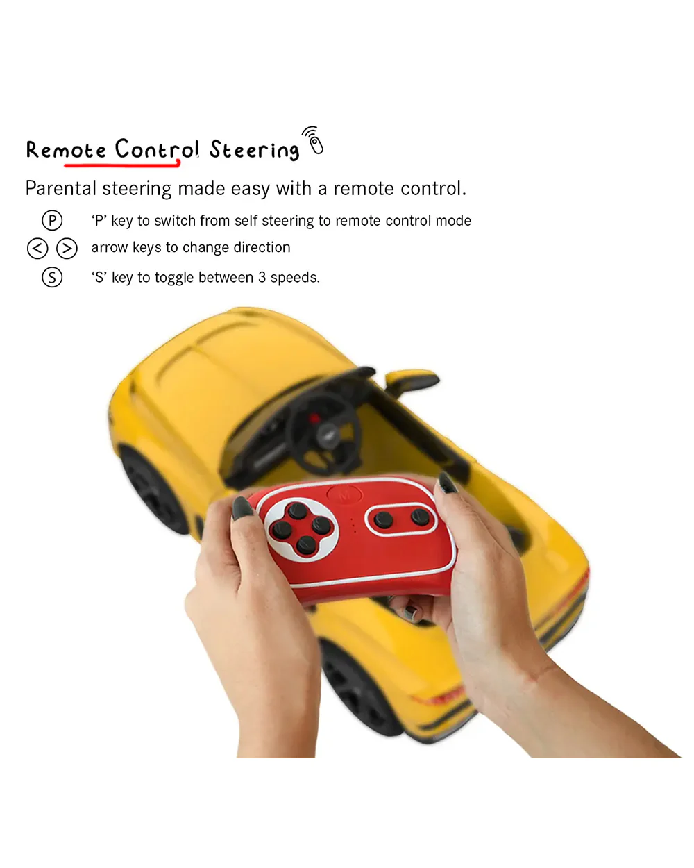 Bentley Bacalar Ride On Car-Battery Operated-3 Point Safety Belt-With Manual or Remote Option to Steer-Foot Accelerator-Tough Tires with Rear Suspension-Emotorad-For 3Y+ (Upto 30 Kg)-Yellow - Image 10