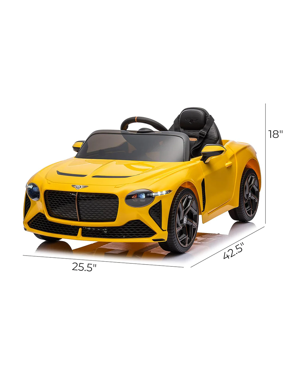 Bentley Bacalar Ride On Car-Battery Operated-3 Point Safety Belt-With Manual or Remote Option to Steer-Foot Accelerator-Tough Tires with Rear Suspension-Emotorad-For 3Y+ (Upto 30 Kg)-Yellow - Image 5