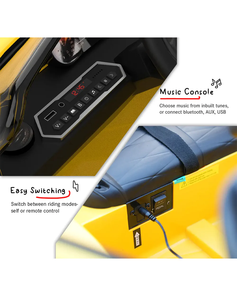 Bentley Bacalar Ride On Car-Battery Operated-3 Point Safety Belt-With Manual or Remote Option to Steer-Foot Accelerator-Tough Tires with Rear Suspension-Emotorad-For 3Y+ (Upto 30 Kg)-Yellow - Image 9