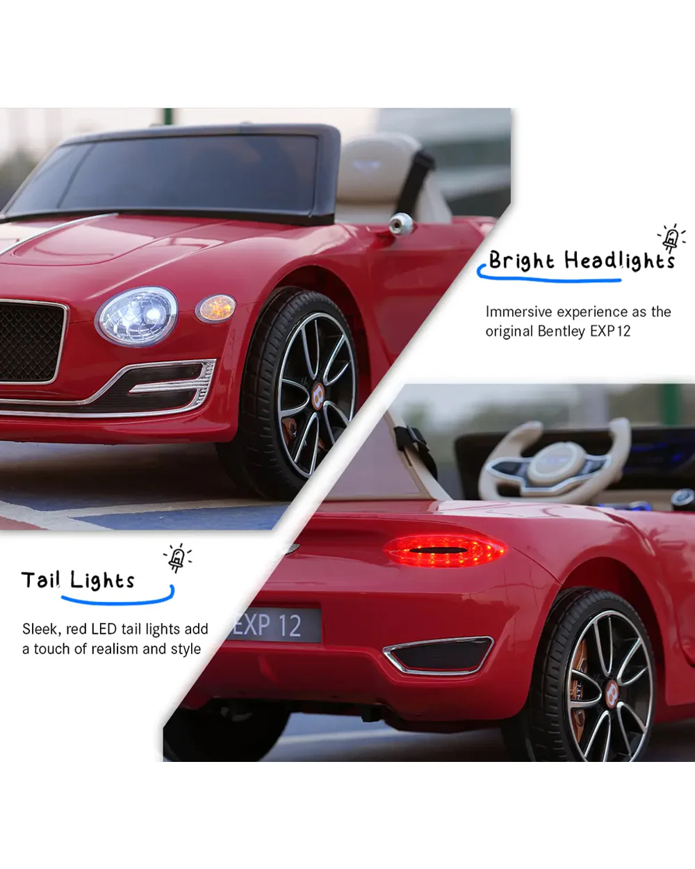 Bentley EXP 12 Speed 6e Ride On Car-Battery Operated-3 Point Safety Belt-With Manual or Remote Option to Steer-Tough Tires with Rear Suspension-Bold Gullwing Doors-Emotorad-For 3Y+ (Upto 30 Kg)-Red - Image 11