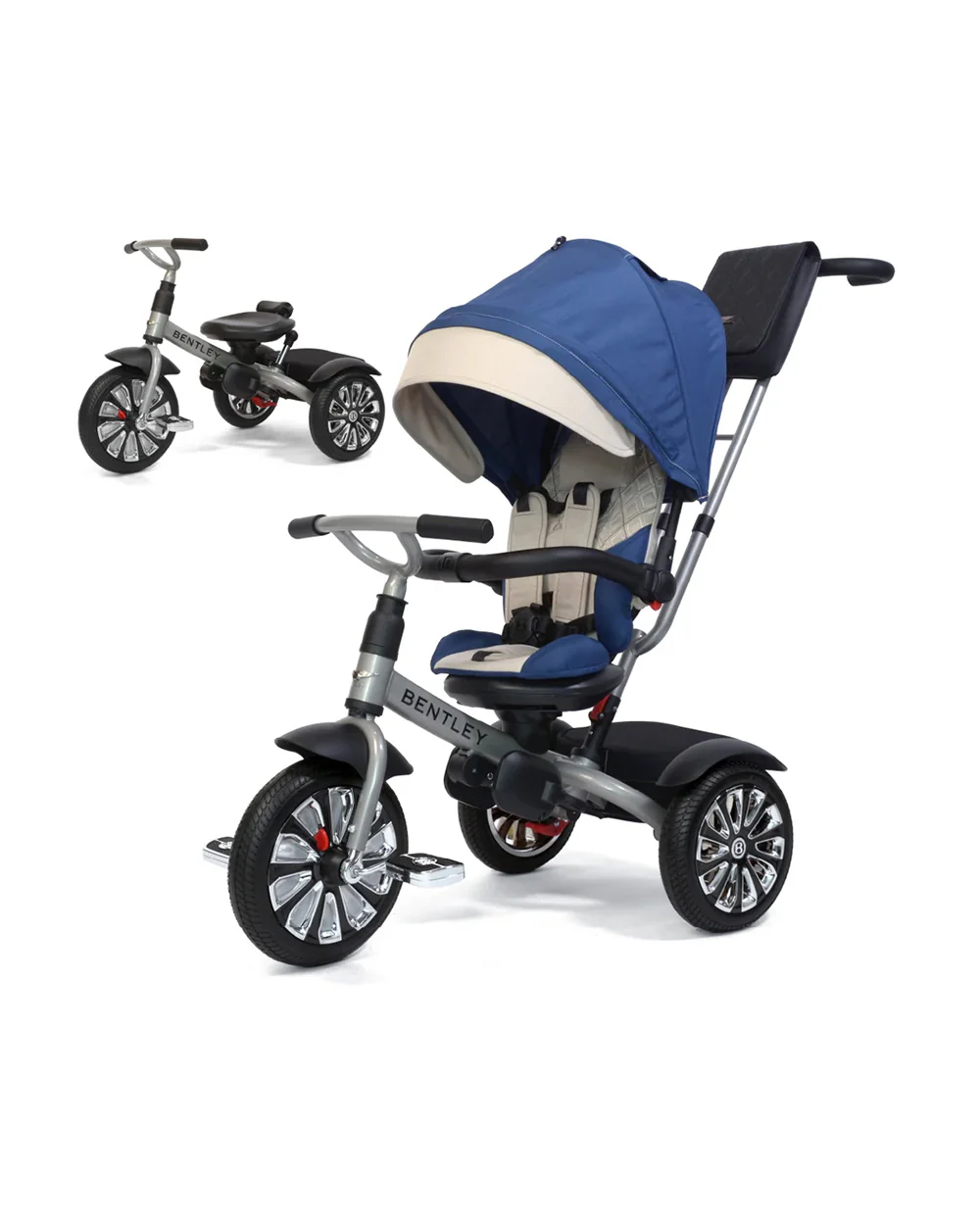 Bentley Mulliner 6 in 1 Trike Stroller-Continental GT Mulliner Style Replica Wheels-Cross Stiched & Cushioned Seats-With Bentley Badge & Anti Slip Pedals-For 6M to 5Y (Upto 25 Kg)-Cool Stone - Image 14