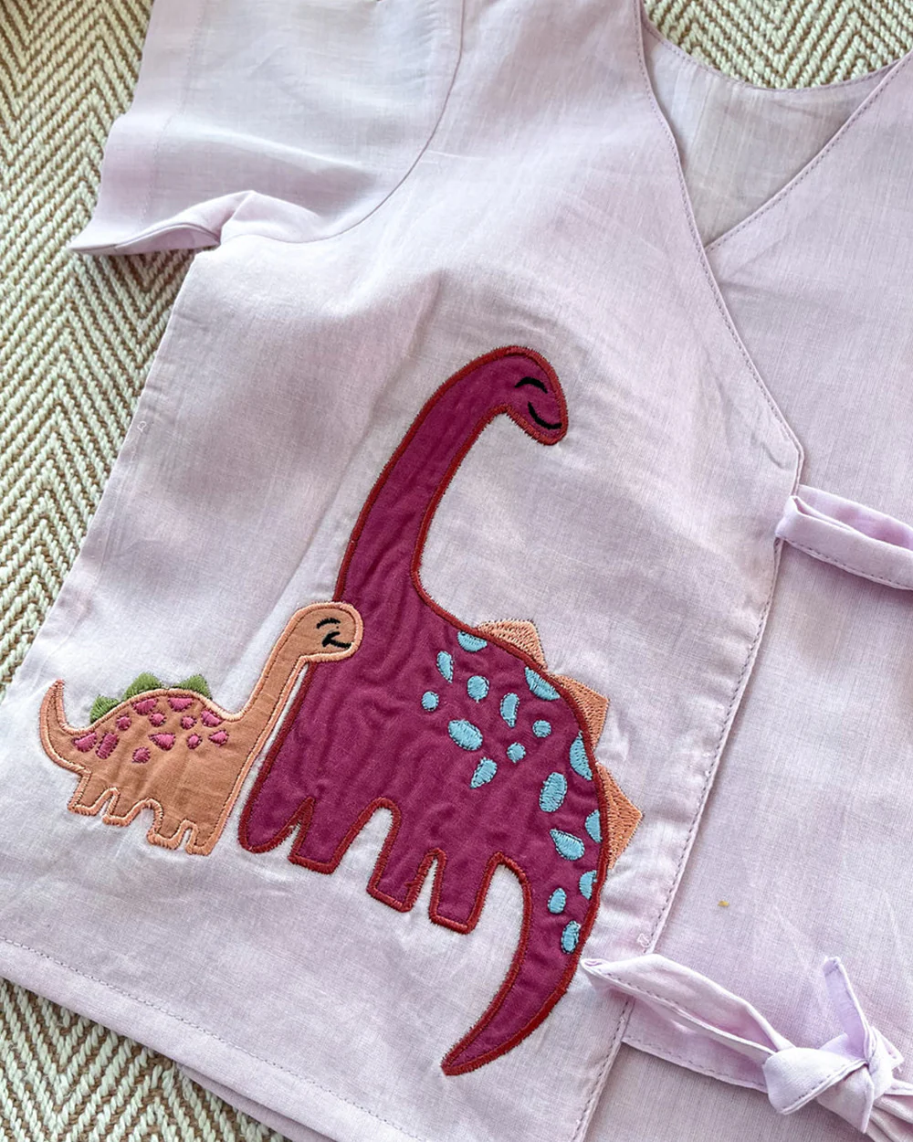 Bhaakur Lavender Dino Jhabla & Shorts Set-100% GOTS Certified Cotton-Short Sleeves-For Infants - Image 4