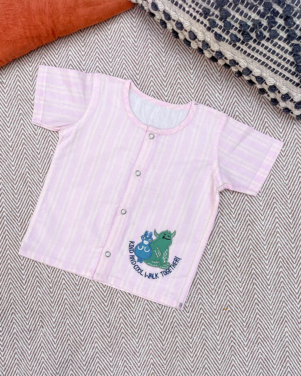Bhaakur Pastel Pink Jhabla Set-Kind & Cool-GOTS Certified Organic Cotton-For Infants - Image 3