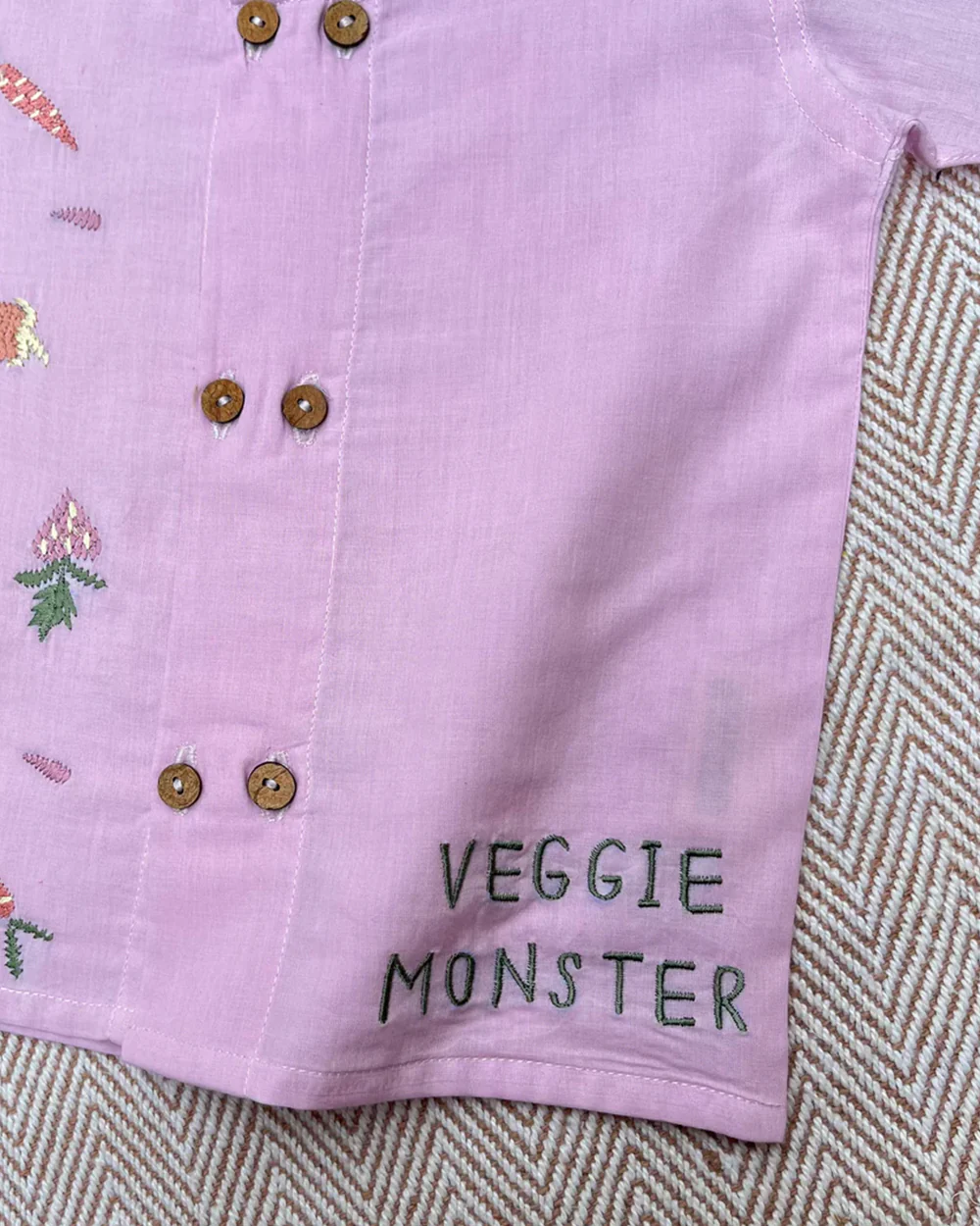 Bhaakur Pink Veggie Monster Top & Shorts Set-100% GOTS Certified Cotton-Short Sleeves-For Infants - Image 4