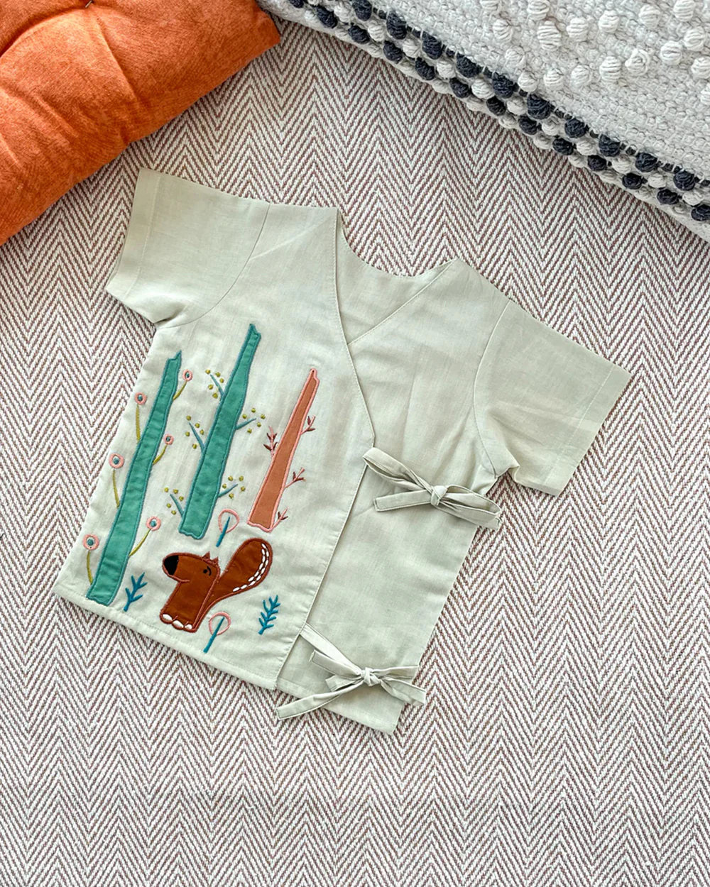 Bhaakur Sage Green Squirrel In Trees Top & Shorts Set-100% GOTS Certified Cotton-Short Sleeves-For Infants - Image 2