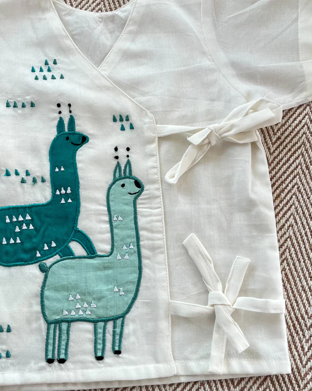 Bhaakur White Alpaca Angrakha Jhabla-100% GOTS Certified Cotton-Short Sleeves-For Infants - Image 2