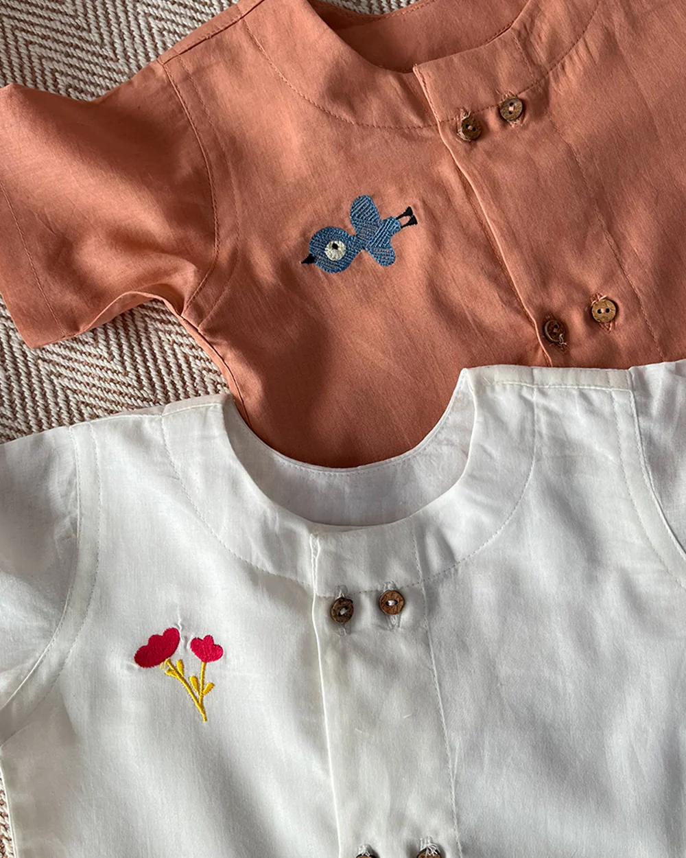 Bhaakur White & Brown Jhablas-Tulip & Bird-GOTS Certified Organic Cotton-Pack of 2-For Infants - Image 2