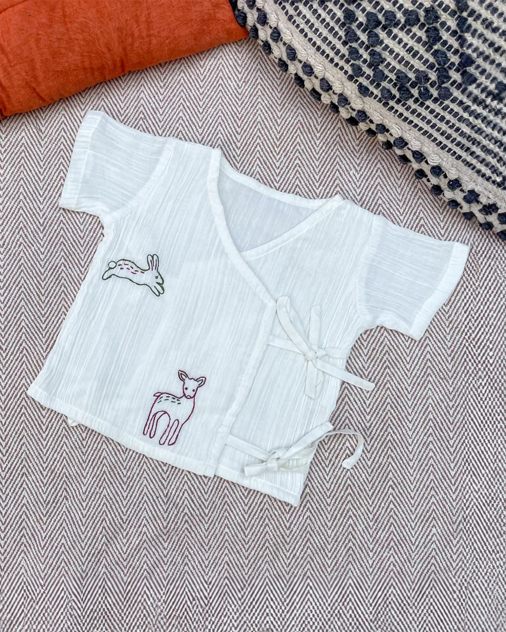 Bhaakur White Forest Top & Shorts Set-Crinkled Muslin-Short Sleeves-For Infants - Image 3