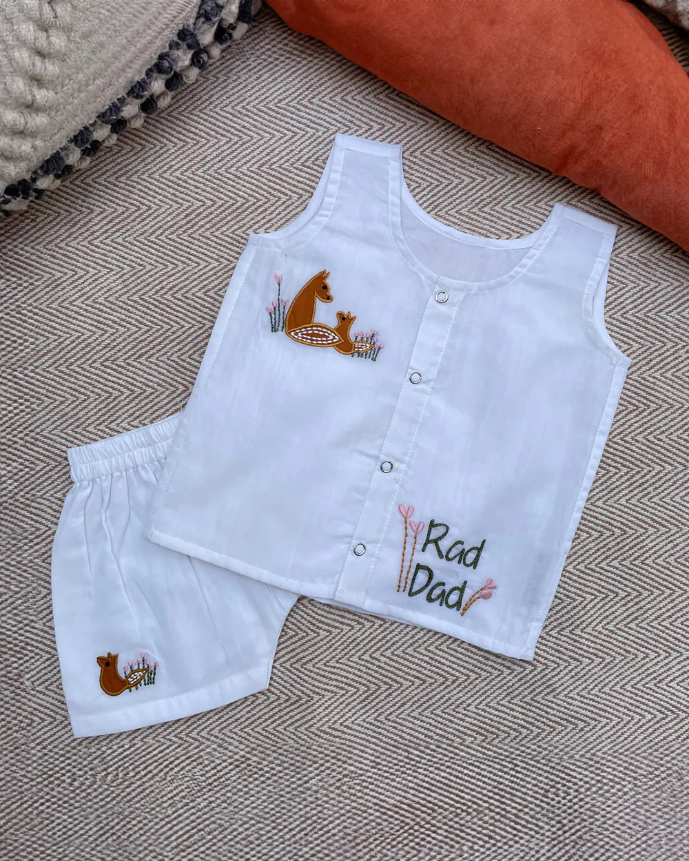 Bhaakur White Fox Top & Shorts Set-100% GOTS Certified Cotton-Sleeveless-For Infants