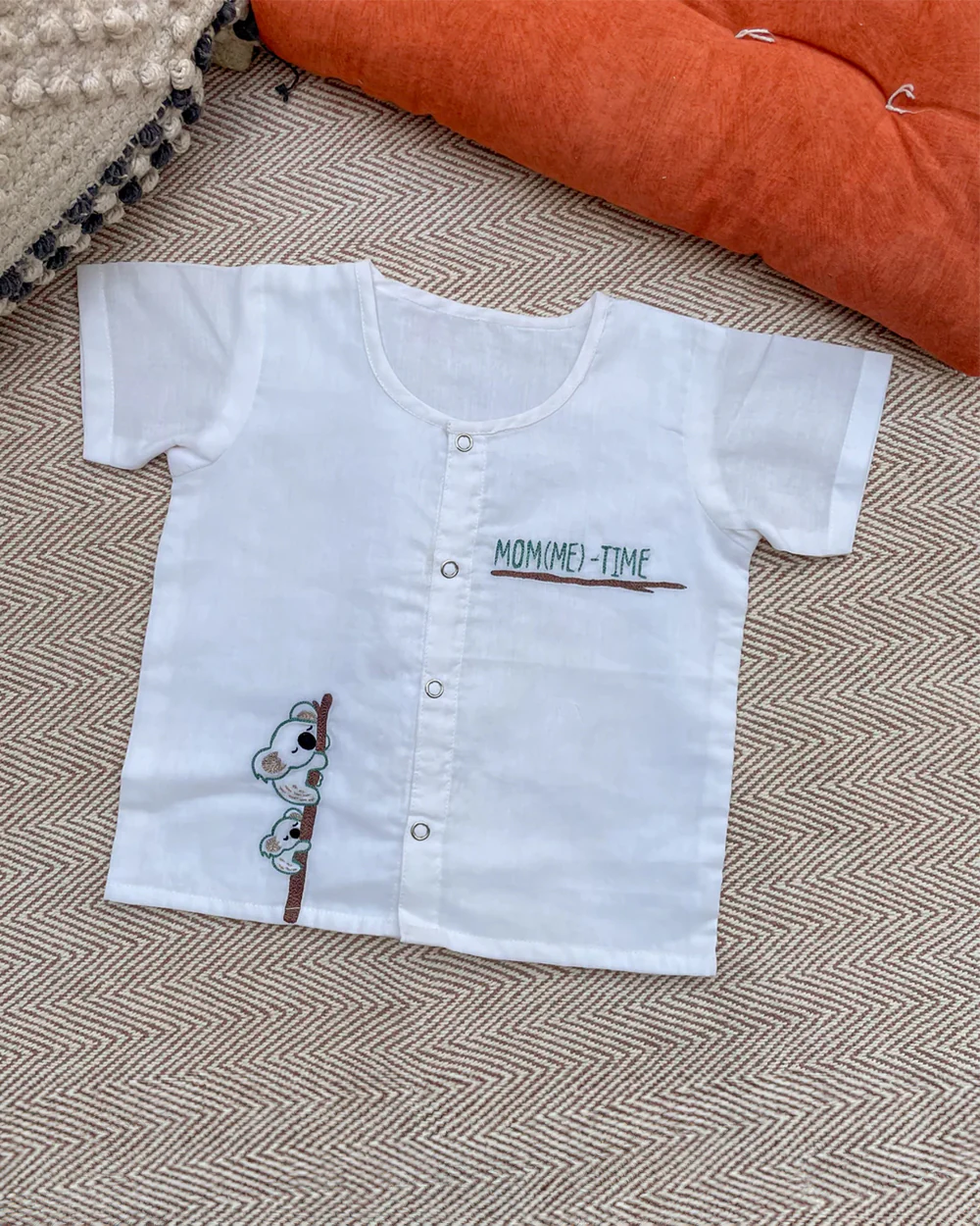 Bhaakur White Koala Jhabla-100% GOTS Certified Cotton-Short Sleeves-Pack of 2-For Infants - Image 2