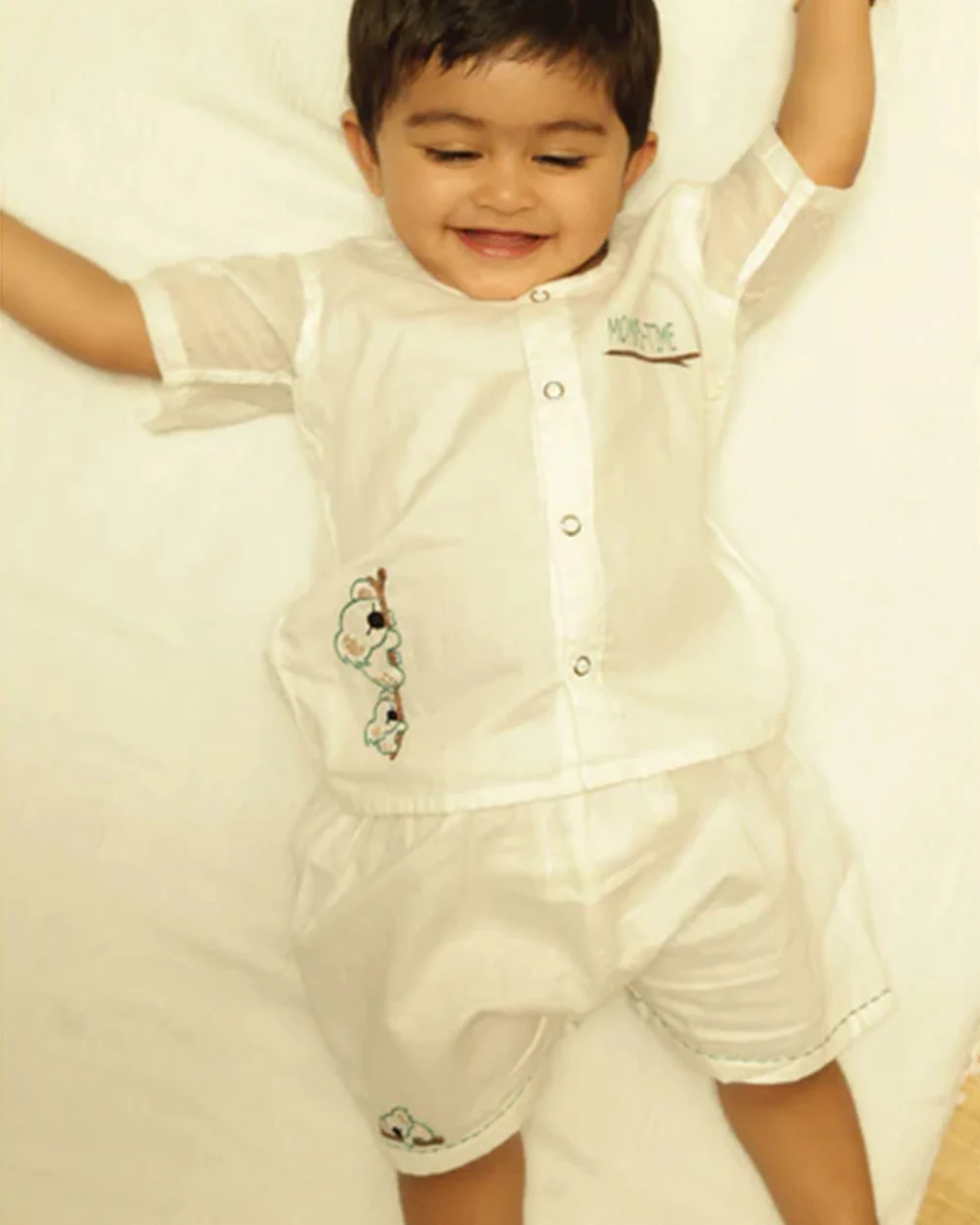 Bhaakur White Koala Top & Shorts Set-100% GOTS Certified Cotton-Short Sleeves-For Infants - Image 2