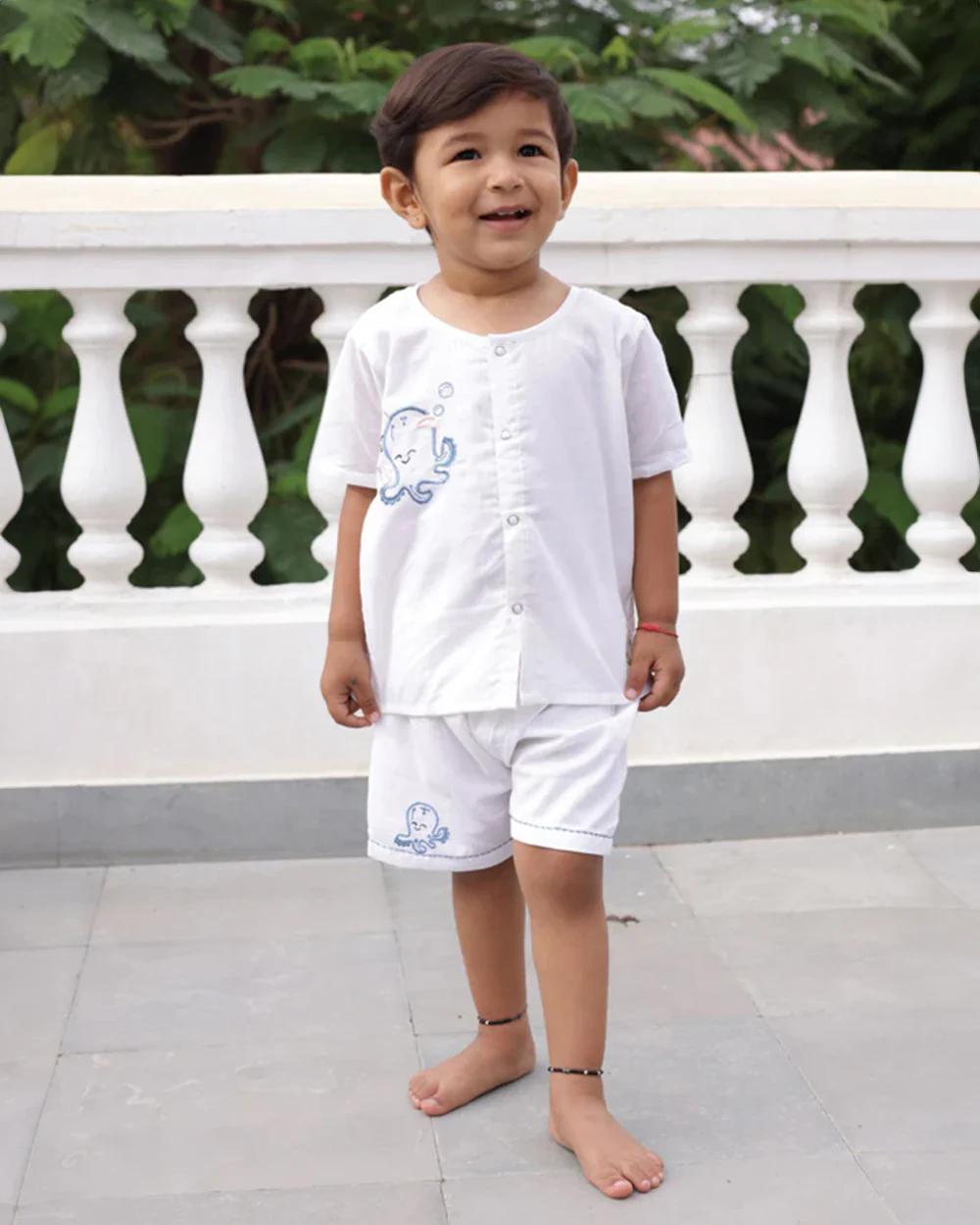 Bhaakur White Octopus Top & Shorts Set-100% GOTS Certified Cotton-Short Sleeves-For Infants - Image 3