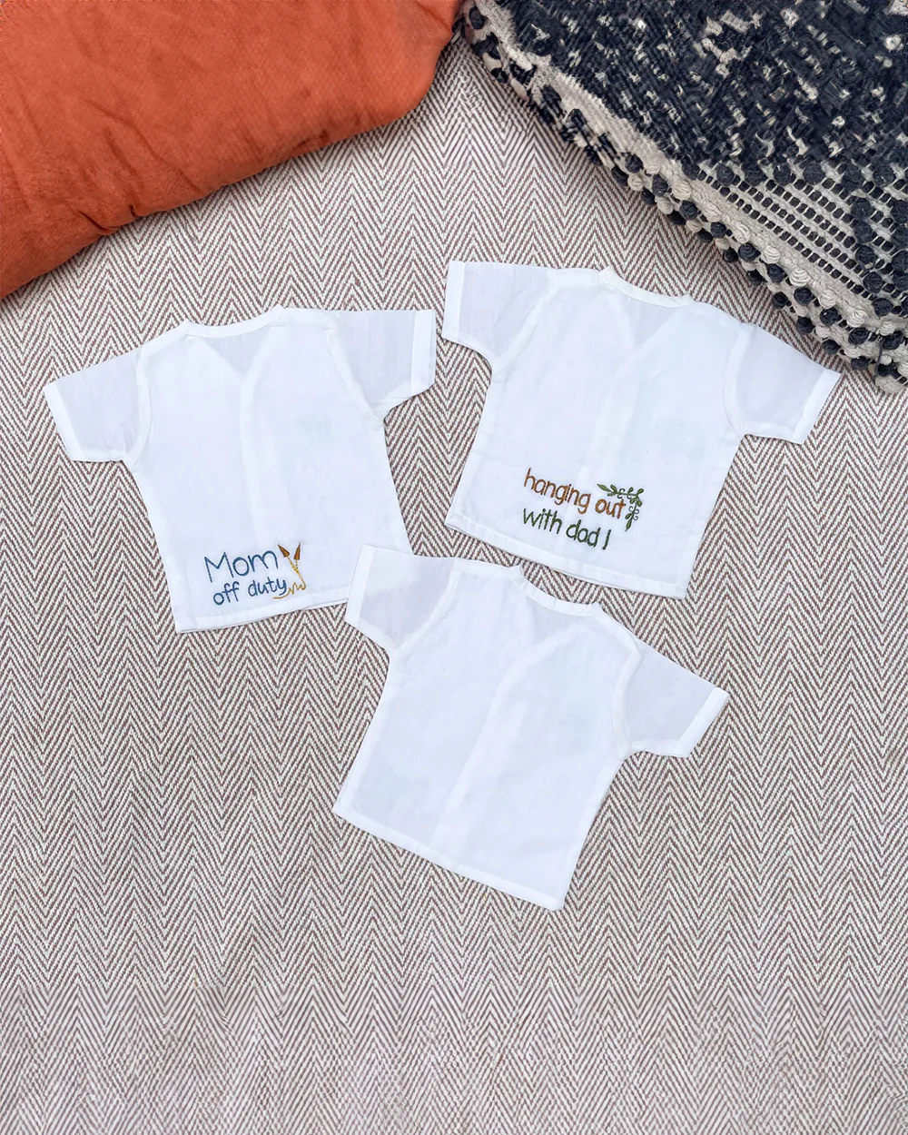 Bhaakur White Preemie Printed Jhablas-Organic 100% GOTS Certified Cotton-Short Sleeves-Pack of 3 - Image 2