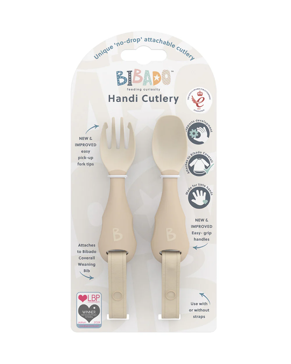 Bibado Handi Cutlery-Attachable Weaning Spoon & Fork Set-Serengeti Spaghetti Fawn-For Infants - Image 4