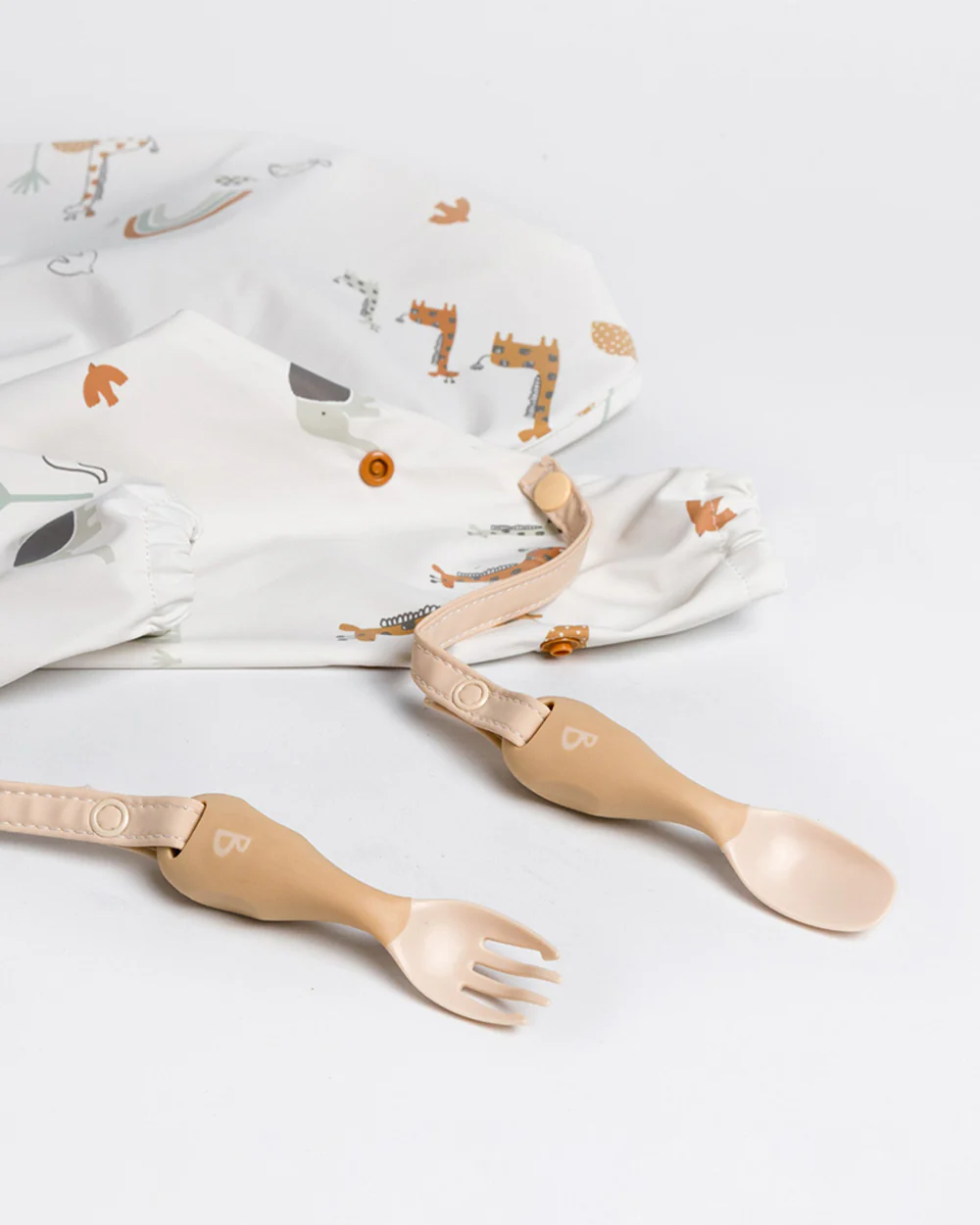 Bibado Handi Cutlery-Attachable Weaning Spoon & Fork Set-Serengeti Spaghetti Fawn-For Infants - Image 5