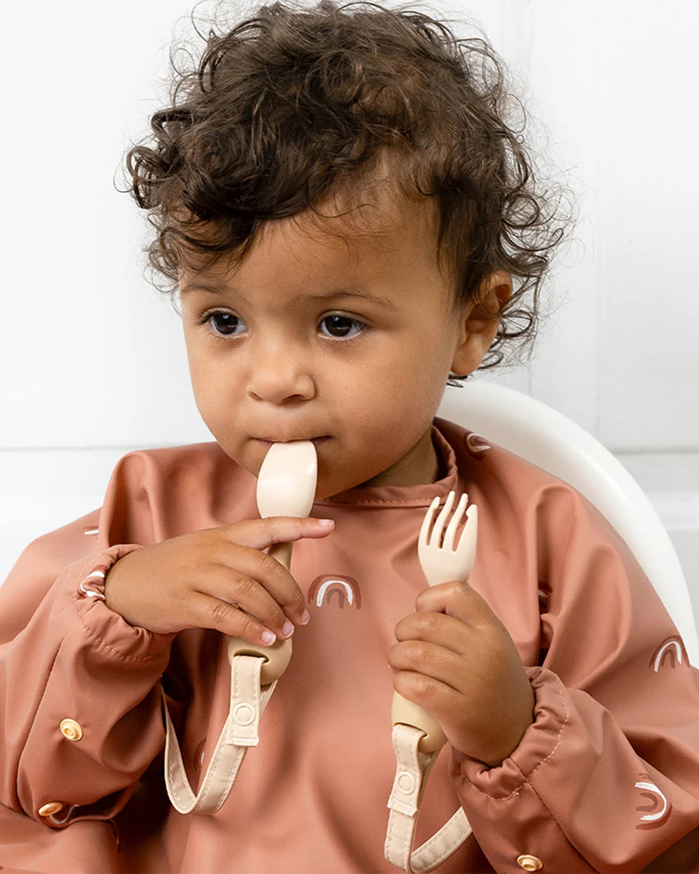 Bibado Handi Cutlery-Attachable Weaning Spoon & Fork Set-Serengeti Spaghetti Fawn-For Infants - Image 6