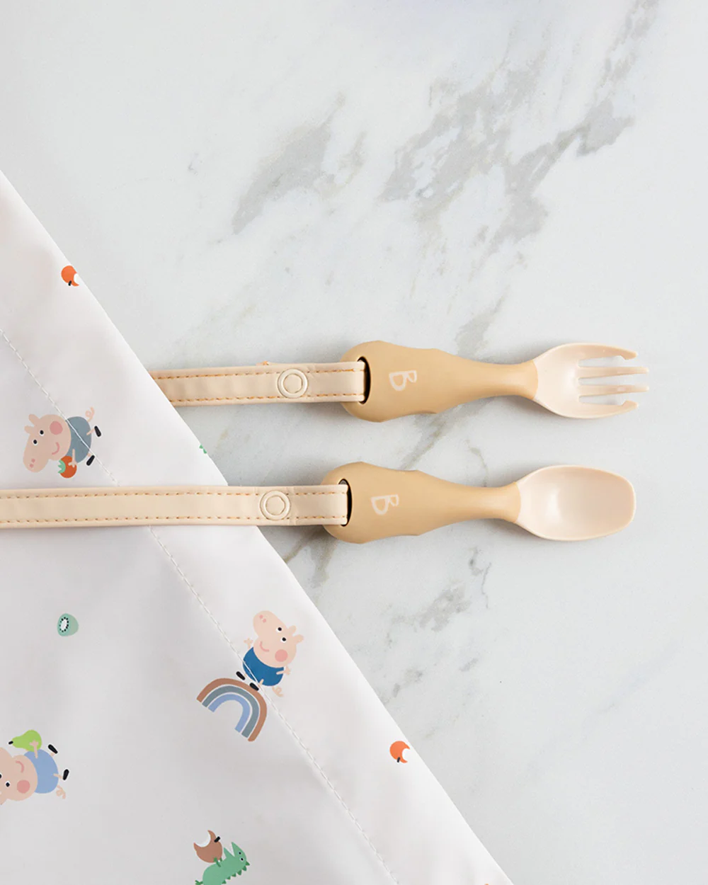 Bibado Handi Cutlery-Attachable Weaning Spoon & Fork Set-Serengeti Spaghetti Fawn-For Infants - Image 7