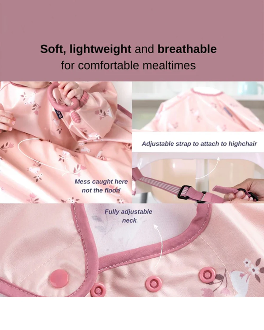 Bibado Long Sleeve Coverall Weaning Bib-Curious Cottontails-Adjustable Straps-For Infants - Image 4