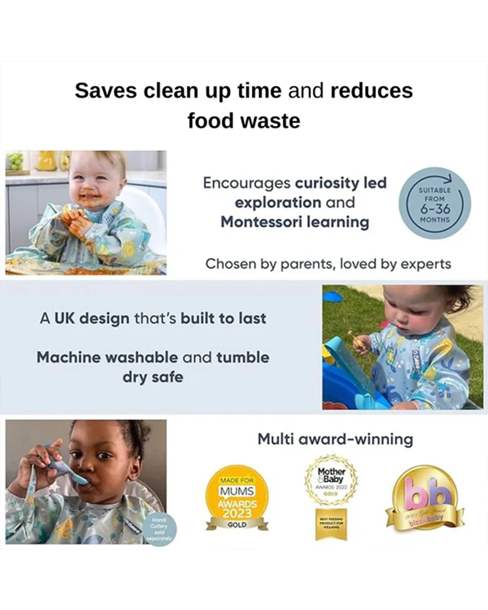 Bibado Long Sleeve Coverall Weaning Bib-Curious Cottontails-Adjustable Straps-For Infants - Image 8