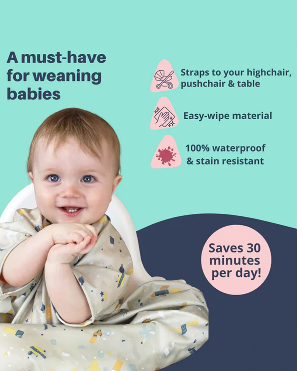Bibado Short Sleeve Coverall Weaning Bib-Cosmic Companion-Adjustable Straps-For Infants - Image 6