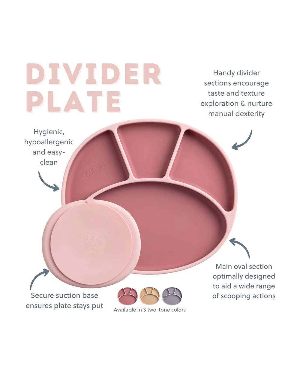 Bibado Silicone Divider Plate-Blush-With Suction Foot-Medical Grade-For Feeding Infants - Image 4