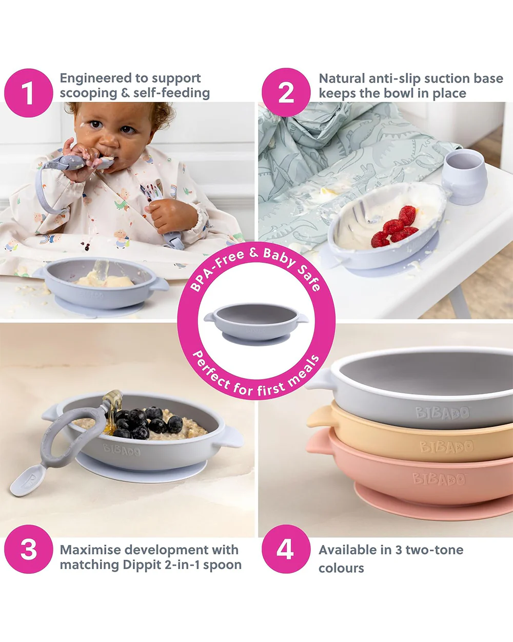 Bibado Silicone Suction Bowl-With Suction Base-Easy Scoop Design-Mist-For Feeding Infants - Image 6