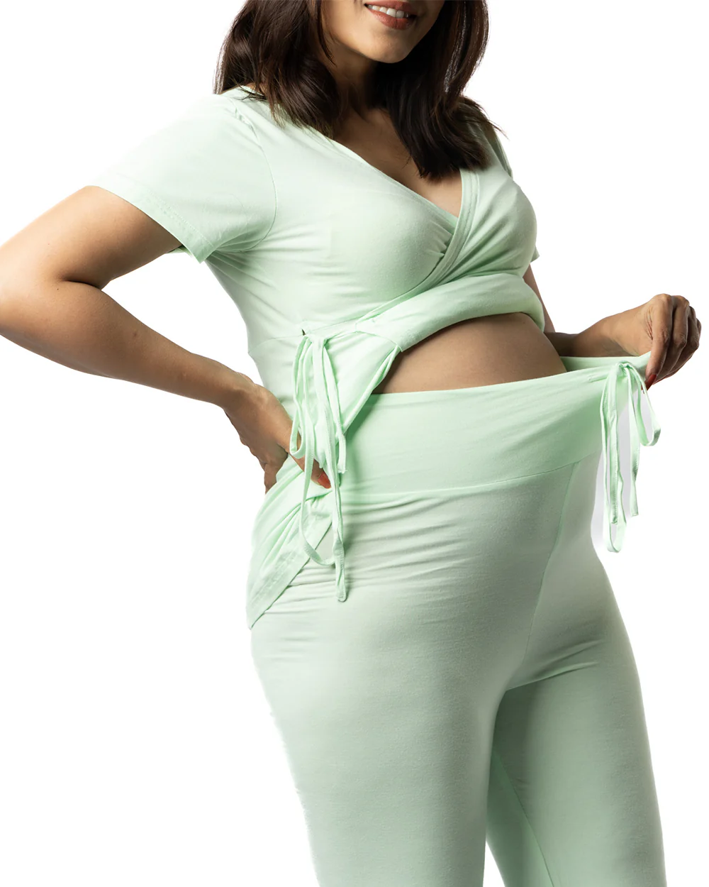 Block Hop Lime Maternity Nursing Wrap Coord Set-Solid Color-Organic Bamboo Cotton-Half Sleeves-Bump Friendly - Image 8