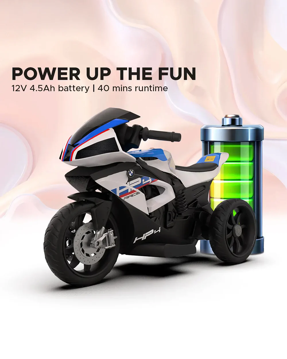 BMW HP4 Ride On Bike-Battery Operated-Push Button to Start-Precise Braking System-Anti Skid Wheels with Rear Suspension-Powerful Front Light-For 3Y +-Emotorad-White - Image 3