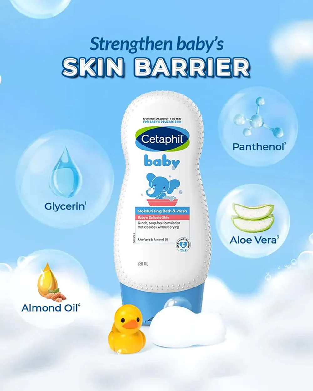 Cetaphil Moisturising Baby Bath & Wash-With Aloe Vera & Almond Oil-For Cleansing & Skin Soothening - Image 3