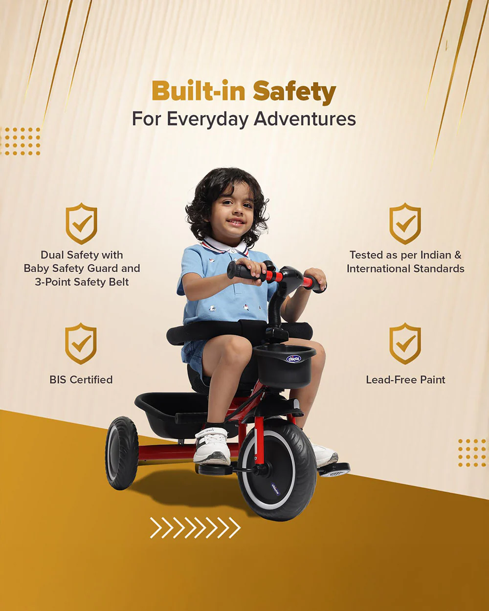 Chicco 4in1 EVO Trike-Height Adjustable Parent Handle Bar-360 Degrees Rotating Seat-Rear & Front Storage Basket-For 2 to 5Y (Upto 50 Kg)-Red - Image 9