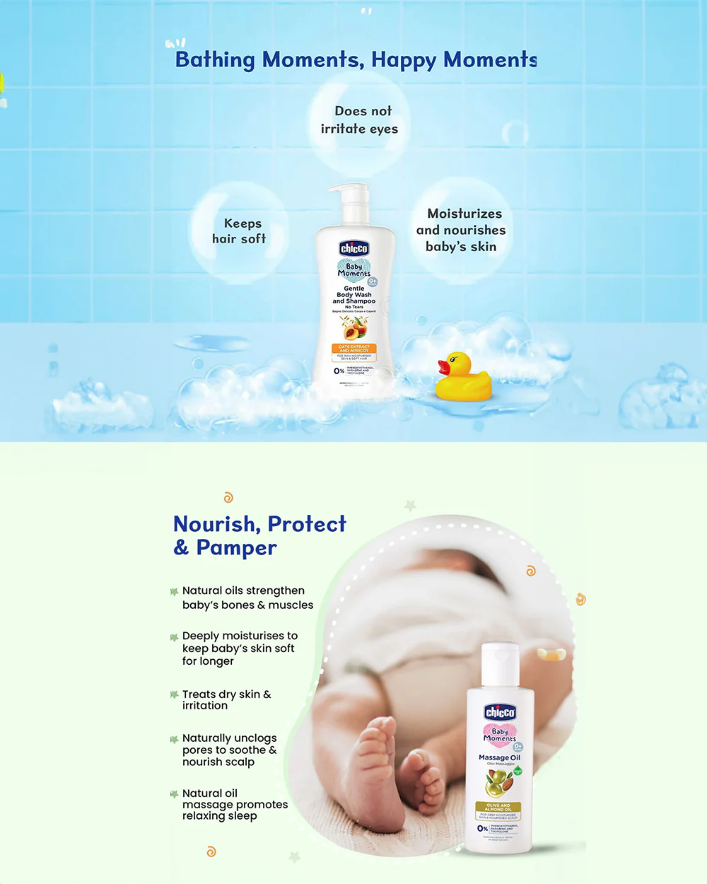 Chicco Baby Moments-Baby Body & Hair Oil (200 ml) With Gentle Body Wash & Shampoo (200 ml) - Image 2