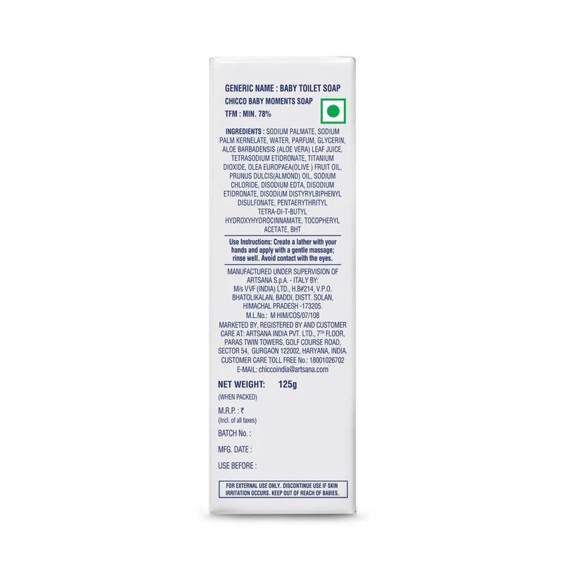 Chicco Baby Moments Baby Soap Bar-With Almond & Olive Oil-125 g - Image 2