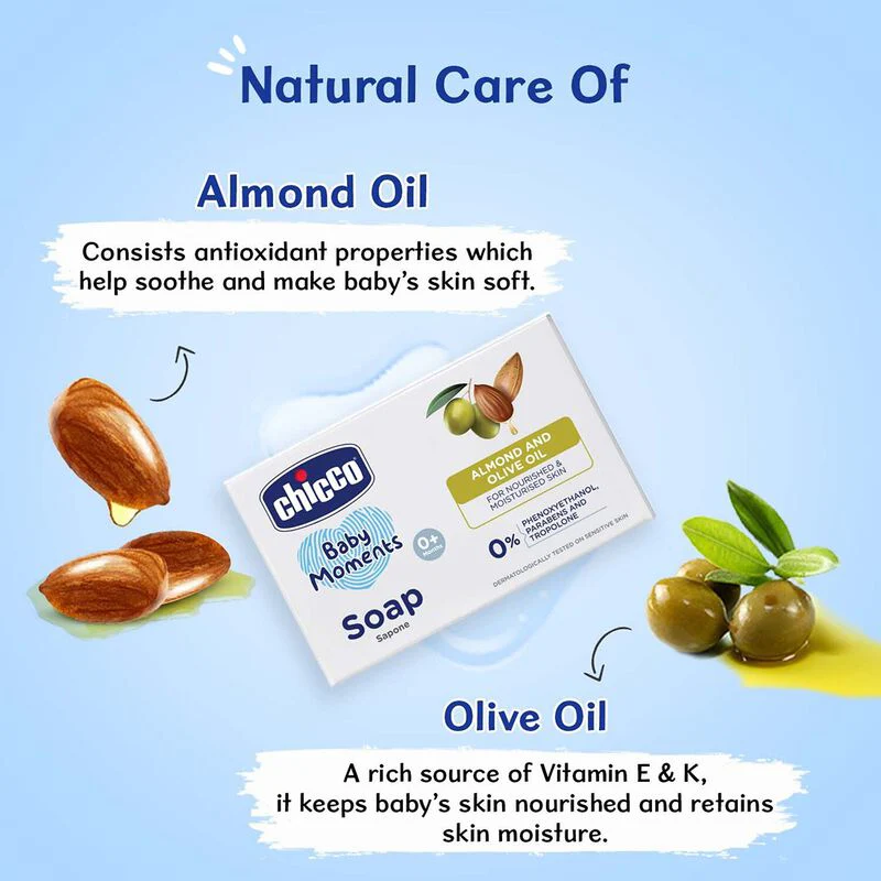 Chicco Baby Moments Baby Soap Bar-With Almond & Olive Oil-125 g - Image 5