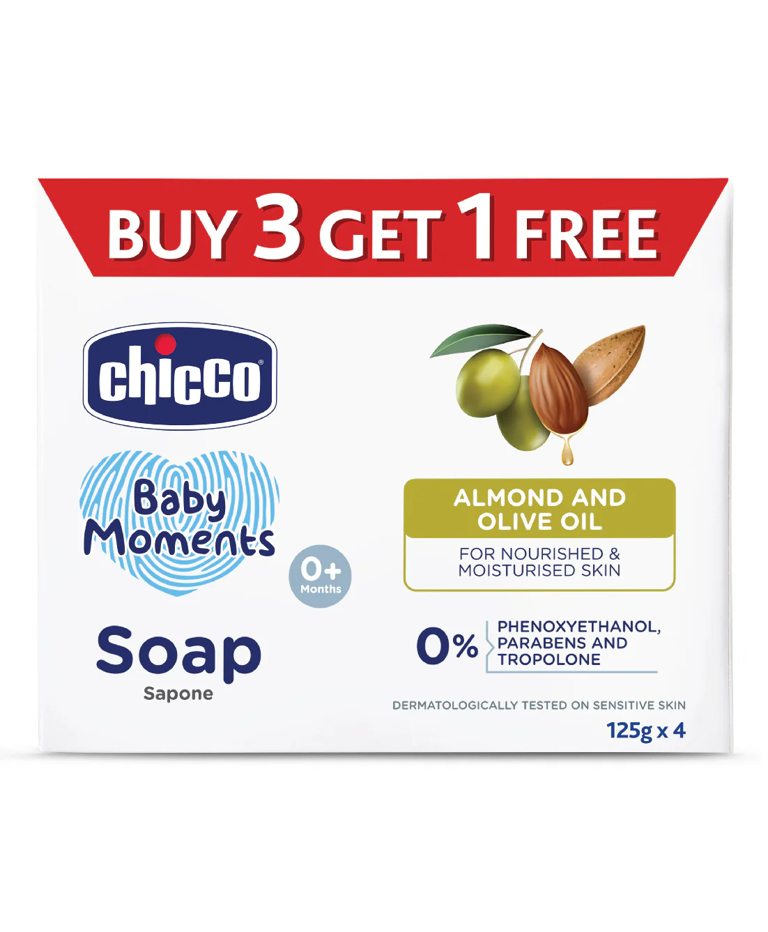 Chicco Baby Moments Baby Soap Bar-With Almond & Olive Oil-125 g - Image 9