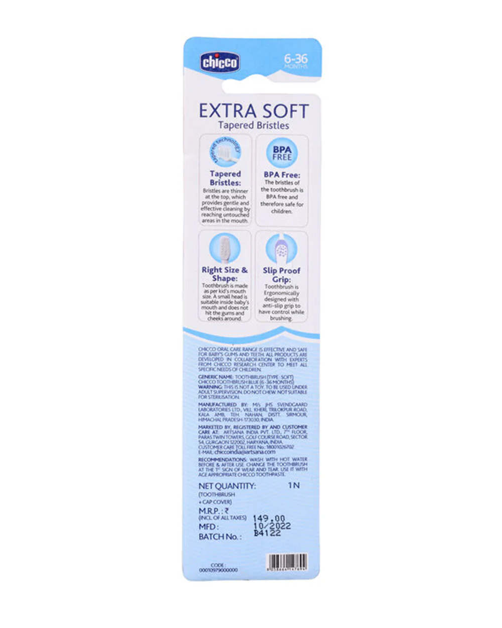 Chicco Baby Toothbrush-6 to 36M-Blue - Image 3