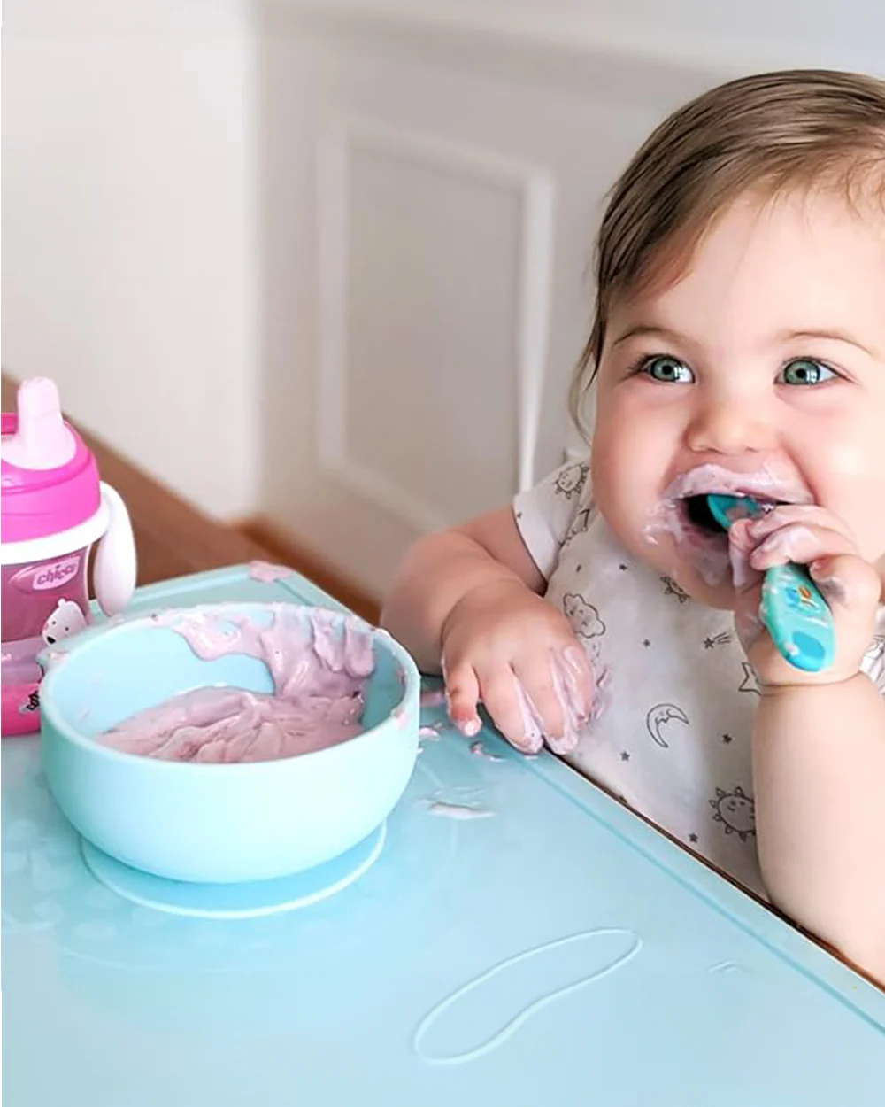 Chicco Baby's First Spoon-Angled Head & Soft Silicone-8M+-Blue-For Infants - Image 2