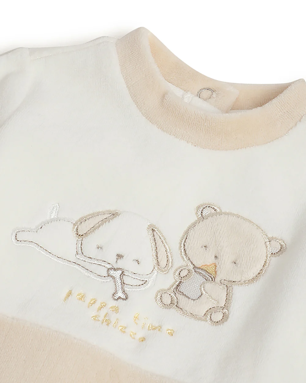 Chicco Beige & White Sleepsuit-Embroidered-Cotton & Polyester-For Infants - Image 3