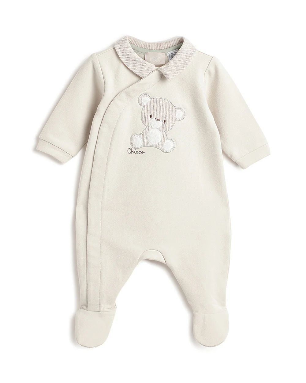 Chicco Beige Sleepsuit-Embroidered-Cotton-For Infants