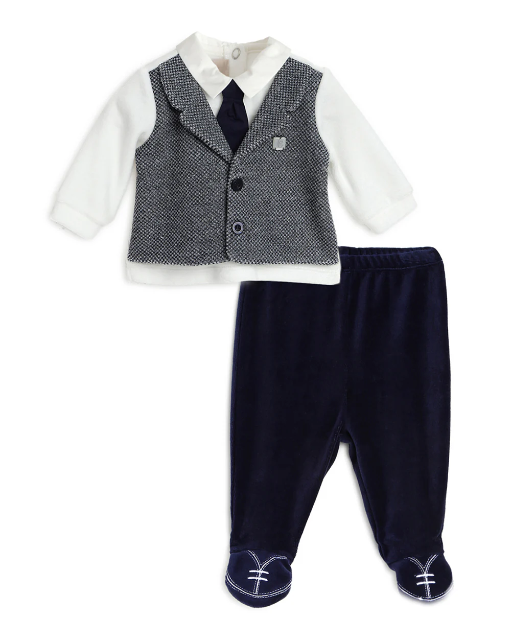 Chicco Black and White 3 Pc Suit Set-Solid-Cotton-For Infants